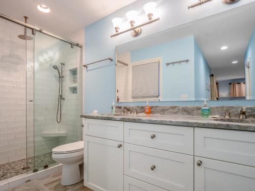 a bathroom with a shower and a sink and a toilet at 2631 Seabrook Island Road in Seabrook Island