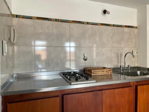 eine Küche mit Herdplatte und Spüle in der Unterkunft Sarmiento 430 in San Salvador de Jujuy