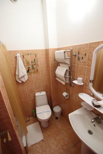ein Bad mit einem WC und einem Waschbecken in der Unterkunft Uyutniy in Odessa