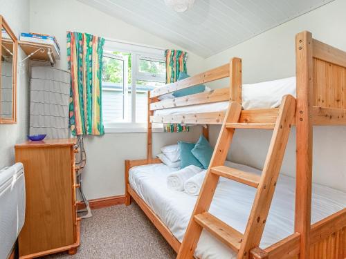 a bedroom with two bunk beds and a ladder at Skylarks in Saint Merryn