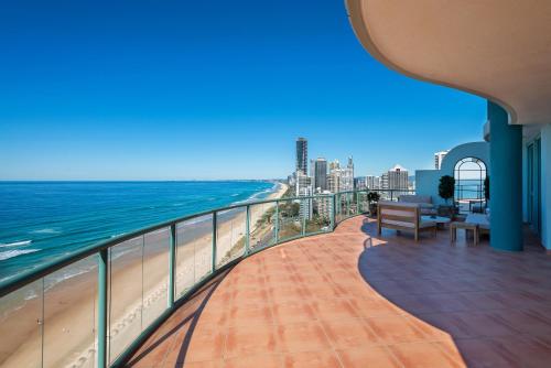 a balcony with a view of the ocean at The Waterford on Main Beach in Gold Coast