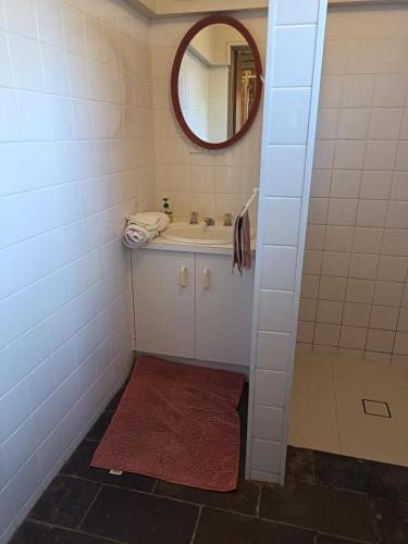 a bathroom with a sink and a mirror at 4 Winds Farm Homestay in Jumbuk