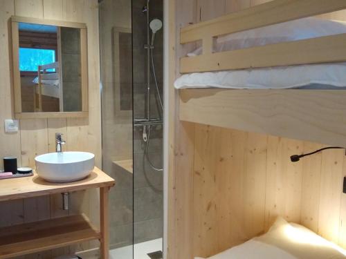a bathroom with a sink and a shower at Appartement 6 pers, 3 ch, centre village, avec WIFI et poêle à granules - FR-1-733-85 in Crest-Voland