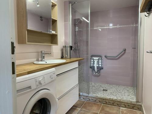 a bathroom with a washing machine and a sink at Duplex 6 pers, proche pistes, casier à skis, parking - FR-1-733-81 in Crest-Voland
