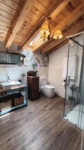 a bathroom with a sink and a toilet at Casa Rural El Rotejar in El Royo