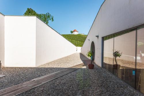 a white building with a plant sitting next to it at APARTMENTS ROGLA LUKANJA 1 in Oplotnica