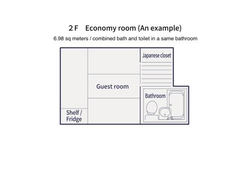a schematic diagram of a guest room in a same bathroom at Luck You Kyoto in Kyoto