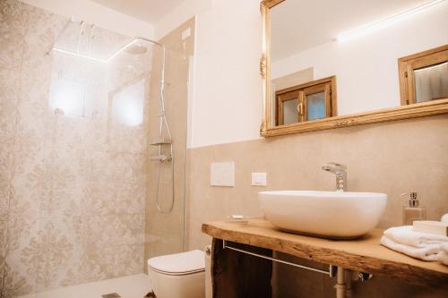 a bathroom with a sink and a toilet and a shower at Ca'Lisel in Valdobbiadene