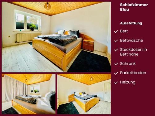 a collage of two pictures of a bedroom at Ferienwohnung Bosruckblick in Spital am Pyhrn