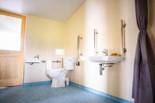 La salle de bains est pourvue de toilettes et d'un lavabo. dans l'établissement Canvas & Campfires, à Lampeter
