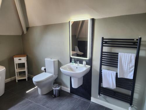een badkamer met een wit toilet en een wastafel bij The Station Inn Whitby in Whitby