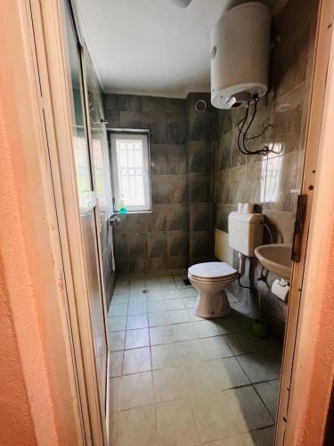 a bathroom with a toilet and a sink at Guest House Velania in Pristina