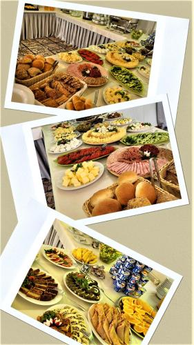 a collage of four pictures of food on a table at GWAREK Centrum Wypoczynkowe in Ustroń