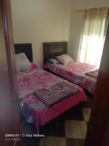 a bedroom with two beds and a window at برج قصر السعد للشقق الفندقية in Marsa Matruh