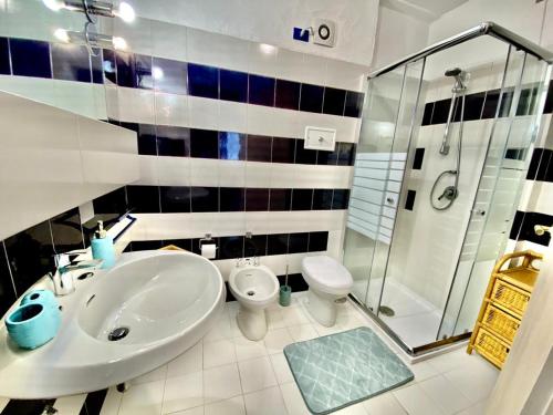 een badkamer met een wastafel, een toilet en een douche bij Oasi Verde Acqua - Country Porto Rotondo in Porto Rotondo