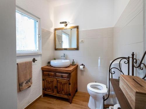 a bathroom with a sink and a toilet and a mirror at Authentic Stone House Lola in Makarska