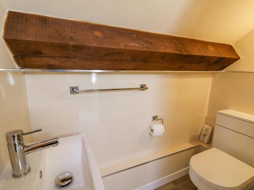 a bathroom with a toilet and a sink at Bodnant in Tywyn