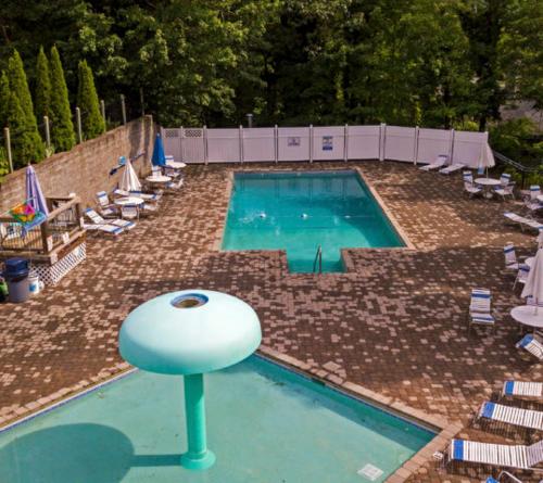 uma piscina com um disco voador em cima em Cozy Mountain Getaway! Mountain views! 2 bed, 2 bath, Sleeps 6 em Gatlinburg