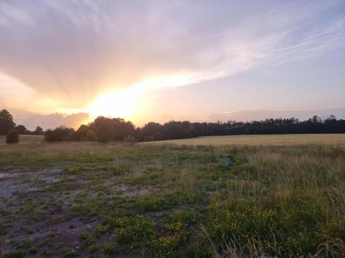 a field with the sunset in the background at Holiday Home Bára 2 by Interhome in Stráž nad Nežárkou