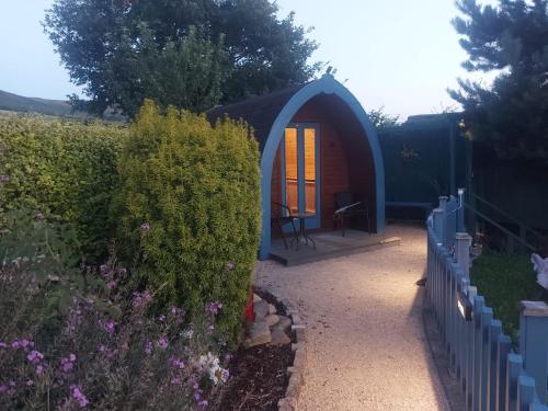 a small house in a garden with a fence at Glamping in the 2nd Field in Aughrim