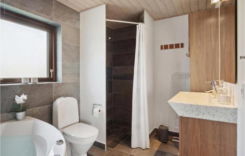 e bagno con servizi igienici, lavandino e doccia. di Amazing Home In Slagelse With Wifi a Slagelse