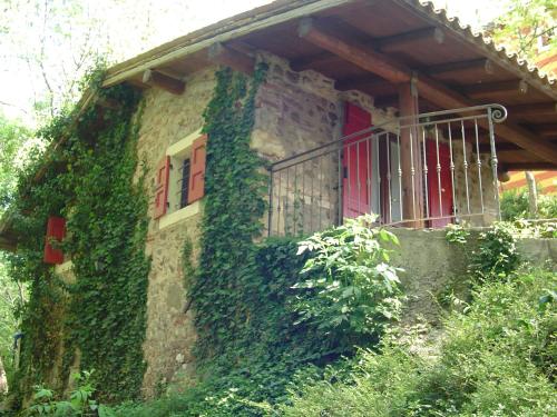 an ivy covered building with a red door and windows at Agriturismo Antica Dimora Del Turco in Sona