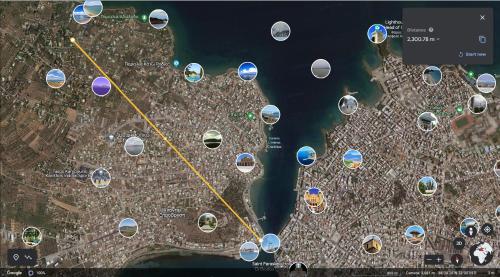 a map of a city with a yellow line at Geralis Lodge in Chalkida