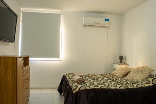 una camera da letto con un letto, una TV e una finestra di DEPARTAMENTO Nº7 COMPLEJO PRIVADO a Godoy Cruz