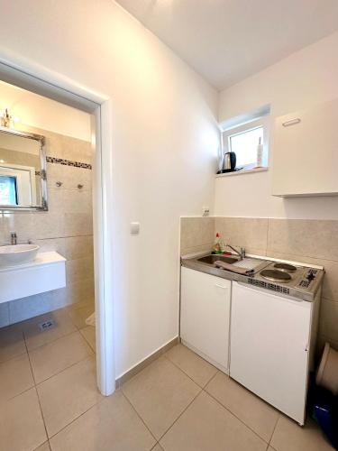 a small kitchen with a sink and a counter top at Villa Mare & Filip 2 in Zaton