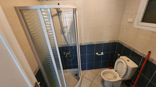 a bathroom with a toilet and a shower at سابا باشا 3 in Alexandria