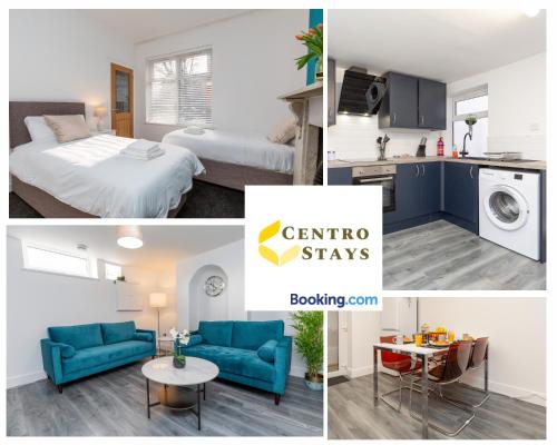 a collage of photos of a bedroom and a living room at Entire House 3BR 7 Beds Sleeps 8 Ideal for Contractors Families Groups Near Town Centre Hospital Pubs Free Parking WiFi By Centro Stays in Northampton