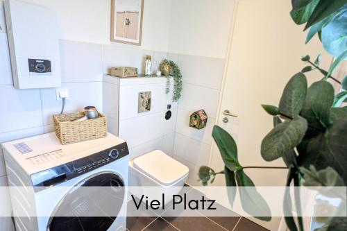 pralnia z pralką i rośliną w obiekcie Uhlpartment - Wittingen w mieście Wittingen