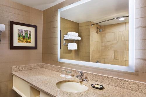 a bathroom with a sink and a large mirror at Sheraton Denver West Hotel in Lakewood