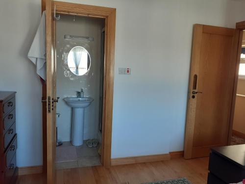 baño con lavabo y puerta con espejo en cherry en Galway