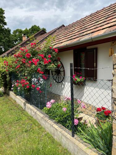 a house with a fence with flowers on it at CSAOL Apartman ház in Velence