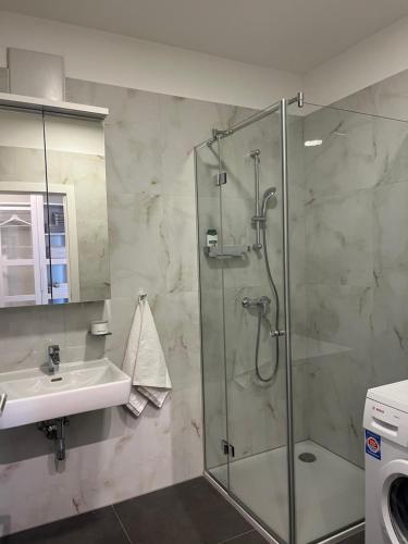 維也納的住宿－MiasApp，带淋浴和盥洗盆的浴室