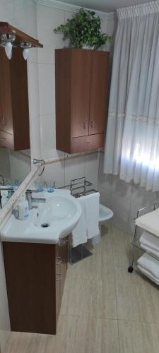 ein Badezimmer mit einem weißen Waschbecken und einem WC in der Unterkunft Piso As Rodas in Vilanova de Arousa