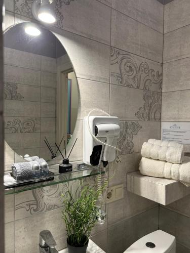 ein Bad mit einem WC und einem Spiegel in der Unterkunft Family Residence Boutique Hotel in Lwiw