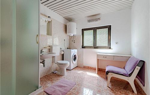 a bathroom with a toilet and a sink and a chair at Nice Home In Lumbarda With Outdoor Swimming Pool in Lumbarda