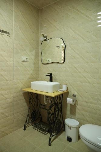 a bathroom with a sink and a toilet at hOlarooms N1 in Sachure