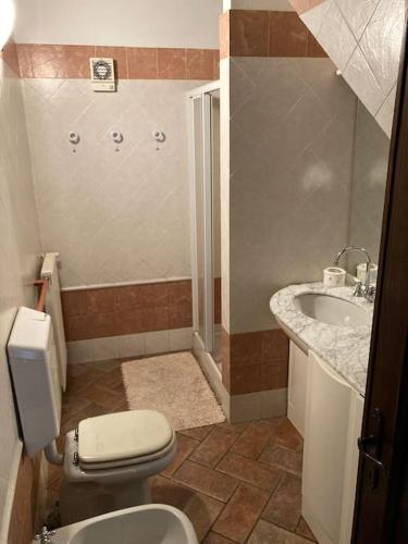 a bathroom with a toilet and a sink at Casa nel borgo - A Rigadèa in Groppo