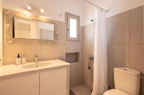 a bathroom with a sink and a toilet and a mirror at Villa Anneza Nikola in Angairiá