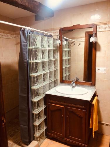 a bathroom with a sink and a shower at Las maletas del pasiego in Quintana