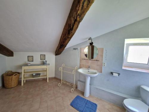 y baño con lavabo y espejo. en Pretty stone house with terrace and garden, Lussan, en Lussan