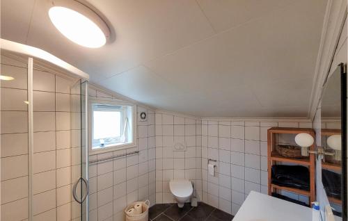 a bathroom with a shower and a toilet at 4 Bedroom Lovely Home In Hebnes in Hebnes