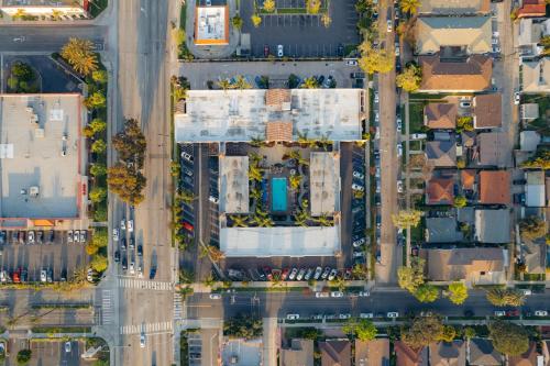 an overhead view of a city street with buildings at The Cove Hotel in Long Beach