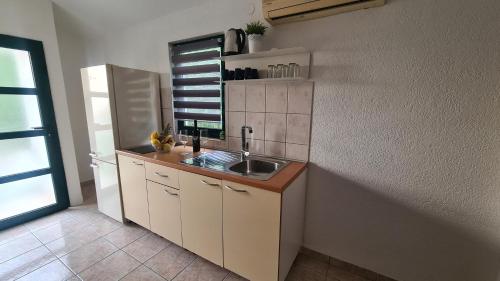 eine Küche mit einer Spüle und einer Arbeitsplatte in der Unterkunft Apartments by the sea Mokalo, Peljesac - 10201 in Orebić