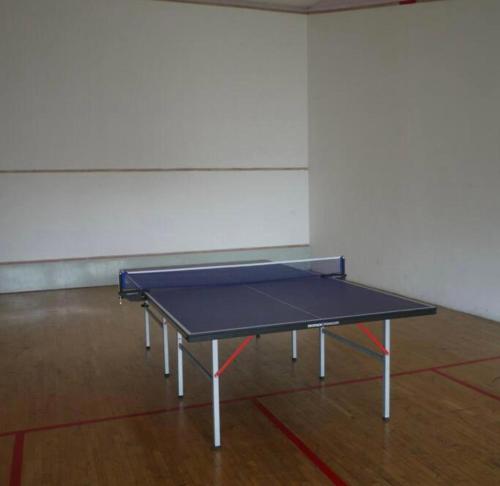 a blue ping pong table in an empty room at Harmoni Homes Vista Alam in Shah Alam