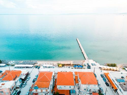 an aerial view of a city next to the water at Casa la Scala in Agia Triada