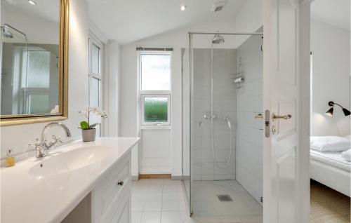 La salle de bains blanche est pourvue d'un lavabo et d'une douche. dans l'établissement Awesome Home In Malling With Wifi, à Malling